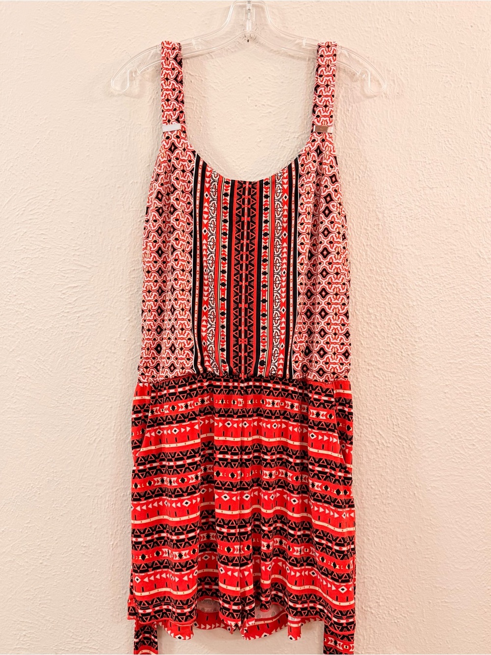 WHBM red and black geometric print romper